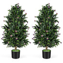 2 Pack Artificial Topiary Cone Tree Faux Potted Shrub Plant with 49 Flowers