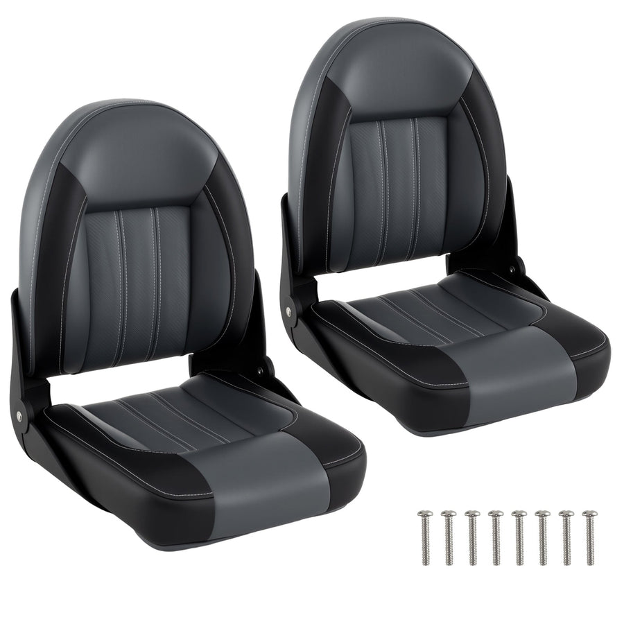 2-Pack Folding High Back Boat Chairs with Sponge Padding and Fixing Bolts-Black