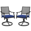2 Pack Swivel Outdoor Chairs with Soft Cushions and Round Steel Base-Navy
