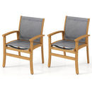 Patio Chairs Set of 2 Acacia Wood Armchairs with Breathable Fabric Back and Seat