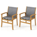 Patio Chairs Set of 2 Acacia Wood Armchairs with Breathable Fabric Back and Seat