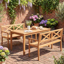 2-Person Patio Acacia Wood Garden Chair with Armrests and Backrest for Backyard