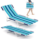 2 Pieces 5-position Lay Flat Beach Recliner with Carry Strap and Metal Frame