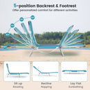 2 Pieces 5-position Lay Flat Beach Recliner with Carry Strap and Metal Frame