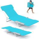 2 Pieces 5-position Lay Flat Beach Recliner with Carry Strap and Metal Frame