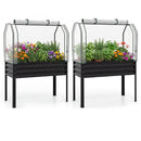 2 Pieces Galvanized Raised Garden Bed with Legs and Greenhouse Cover for Vegetable Flower