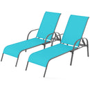 2 Pcs Outdoor Patio Lounge Chair Chaise Fabric with Adjustable Reclining Armrest-Brown
