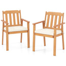 2 Pieces Patio Dining Chairs Outdoor Acacia Wood Chairs-White