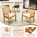 2 Pieces Patio Dining Chairs Outdoor Acacia Wood Armchairs Bistro Conversation Furniture-White
