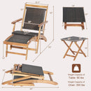 3 Pieces Patio Rattan Folding Lounge Chair Set of 2 with Acacia Wood Table