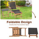 3 Pieces Patio Rattan Folding Lounge Chair Set of 2 with Acacia Wood Table