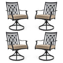 2 Pieces Patio Swivel Chairs with Blossom Pattern Backrest and Cushions-Black