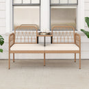 2-Seat PE Rattan Outdoor Loveseat with Built-in Coffee Table and Soft Cushions-White