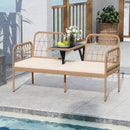 2-Seat PE Rattan Outdoor Loveseat with Built-in Coffee Table and Soft Cushions-White
