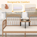 2-Seat PE Rattan Outdoor Loveseat with Built-in Coffee Table and Soft Cushions-White