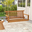 2-Seat Acacia Wood Porch Swing Bench with 2 Hanging Hemp Ropes