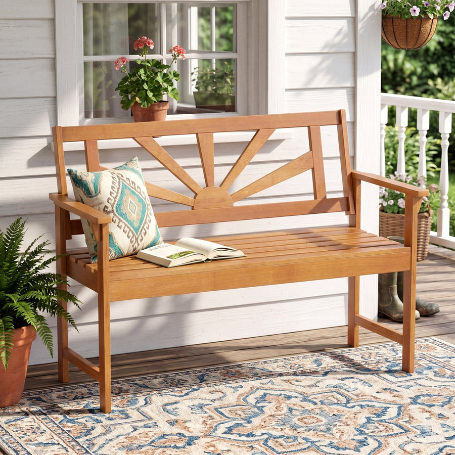 2-Seater Acacia Wood Loveseat Bench with Backrest