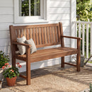 2-Seater Wooden Outdoor Bench with Backrest and Armrests