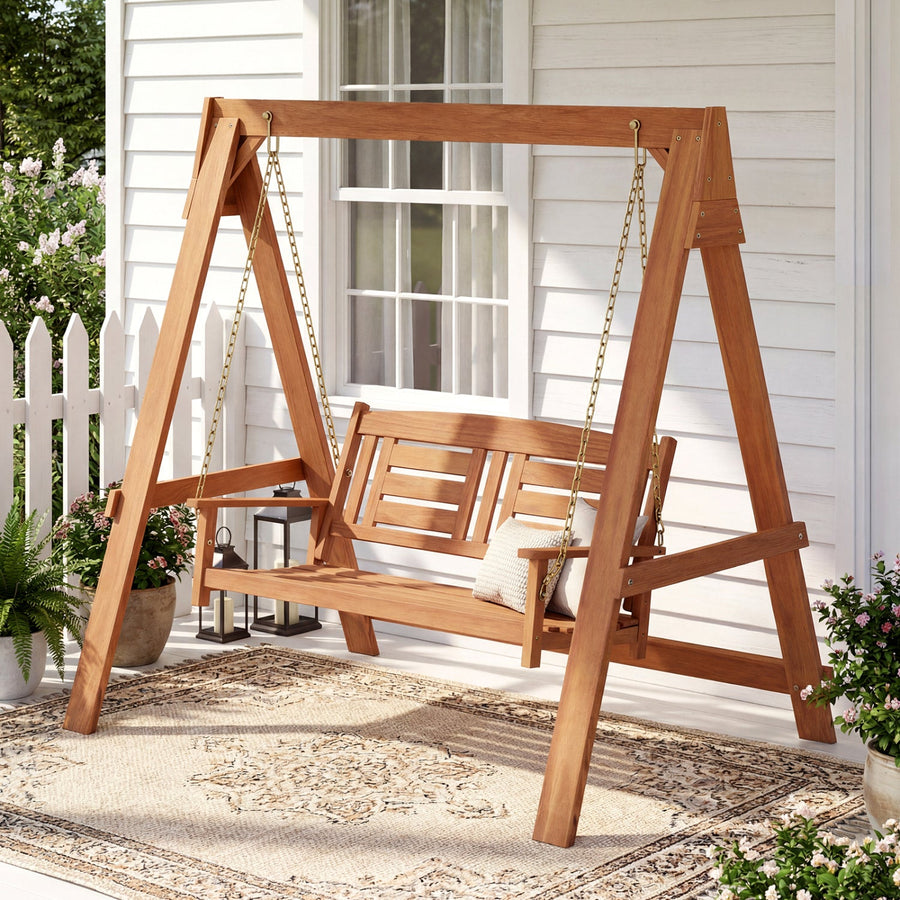 2-Seater Porch Swing with Stand and Adjustable Chains