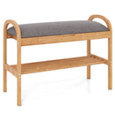 2-Tier Bamboo Shoe Bench with Storage and Padded Cushion-Gray