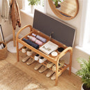 2-Tier Bamboo Shoe Bench with Storage and Padded Cushion-Gray