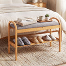 2-Tier Bamboo Shoe Bench with Storage and Padded Cushion-Gray