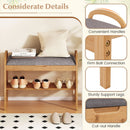2-Tier Bamboo Shoe Bench with Storage and Padded Cushion-Gray