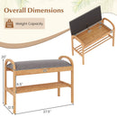 2-Tier Bamboo Shoe Bench with Storage and Padded Cushion-Gray