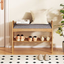2-Tier Bamboo Shoe Bench with Padded Cushion and Shelf-Gray