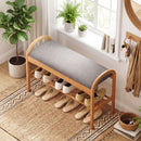 2-Tier Bamboo Shoe Bench with Padded Cushion and Shelf-Gray