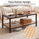 2-Tier Boho Coffee Table with Rattan Storage Shelf