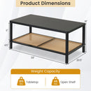 2-Tier Boho Coffee Table with Rattan Storage Shelf