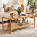 2-Tier Boho Coffee Table with Rattan Storage Shelf