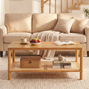 2-Tier Boho Coffee Table with Rattan Storage Shelf