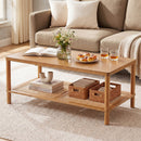 2-Tier Boho Coffee Table with Rattan Storage Shelf