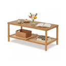 2-Tier Boho Coffee Table with Rattan Storage Shelf