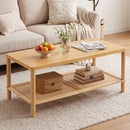 2-Tier Boho Coffee Table with Rattan Storage Shelf