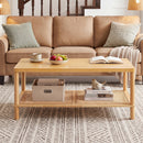 2-Tier Boho Coffee Table with Rattan Storage Shelf