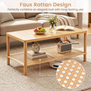 2-Tier Boho Coffee Table with Rattan Storage Shelf
