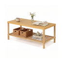 2-Tier Boho Coffee Table with Rattan Storage Shelf