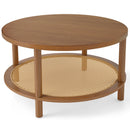 Round Rattan Coffee Table with Storage Shelf