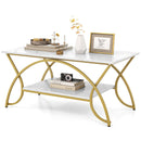 2-Tier Rectangle Coffee Table with Marble Pattern Top