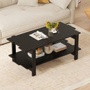 2-Tier Coffee Table Slatted Wood Center Table with Storage Shelf