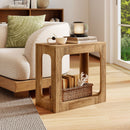 2-Tier End Table with Storage Shelf for Living Room-Oak