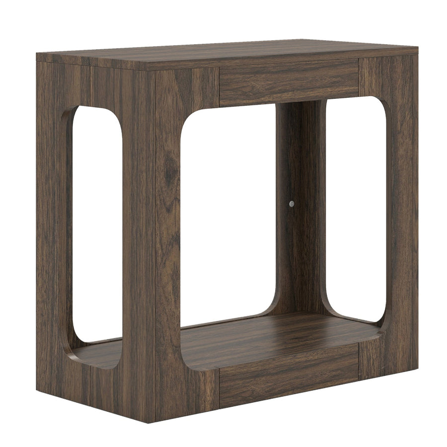 2-Tier End Table with Storage Shelf for Living Room-Oak