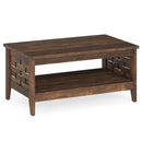 2-Tier Farmhouse Coffee Table with Open Shelf and Woven Decorations for Living Room