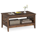 2-Tier Farmhouse Coffee Table with Open Shelf and Woven Decorations for Living Room