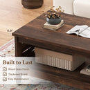 2-Tier Farmhouse Coffee Table with Open Shelf and Woven Decorations for Living Room