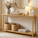 2-Tier Farmhouse Sofa Table with Teak Wood Frame and Storage Shelf