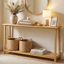 2-Tier Farmhouse Sofa Table with Teak Wood Frame and Storage Shelf